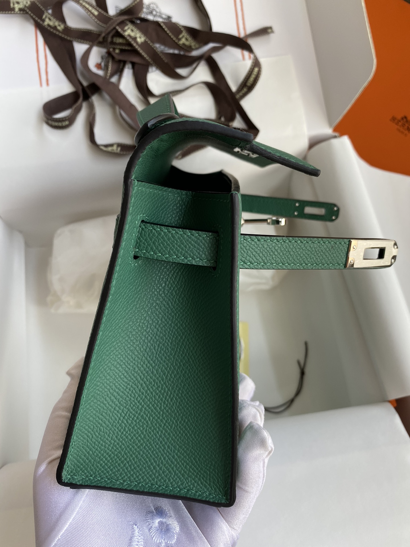 Hermes Mini Kelly Pochette 22cm Bag In Vert Vertigo Epsom Leather